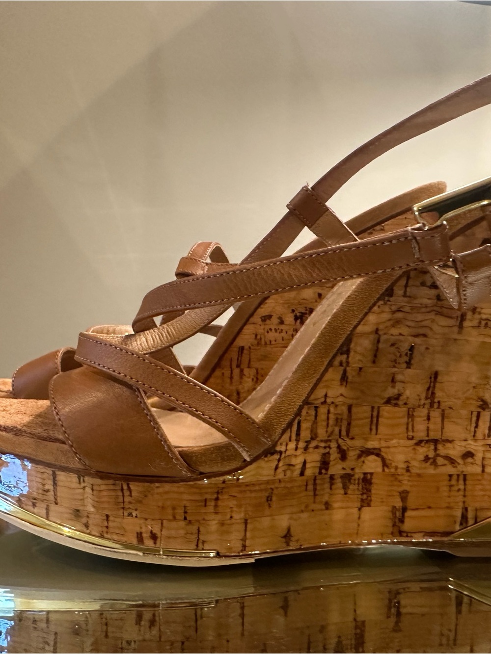 Salvatore Ferragamo Brown Leather Cork Wedge Sandals